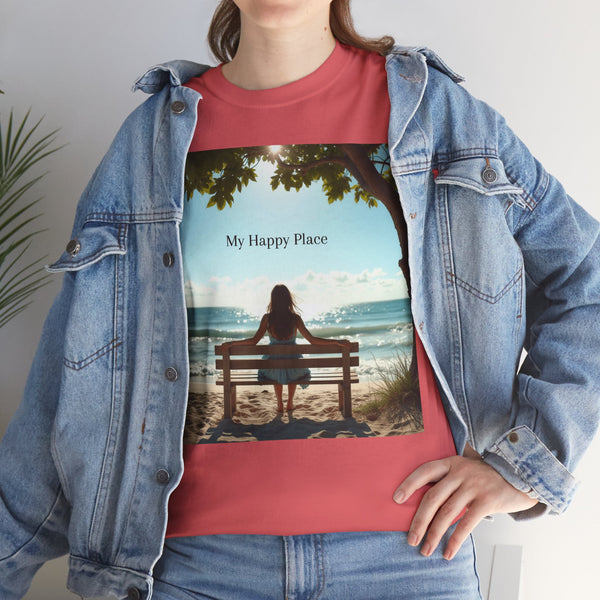 My Happy Place, Woman on Bench, Looking at Waves,  Safe Place T-Shirt, Finding My Happy Place Top, Ocean Waves,  #5003STS