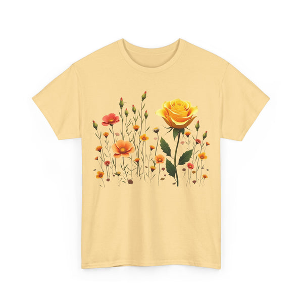 Wildflowers and a Yellow Rose, Graphic T-Shirts for Women, Floral Shirt, Womens Short Sleeve, Ladies Graphic Tees #5010TTS