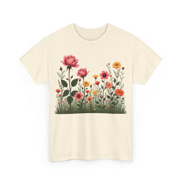 Wildflowers and Pink Roses, Graphic T-Shirts for Women, Floral Shirt, Womens Short Sleeve, Ladies Graphic Tees #5020TTS