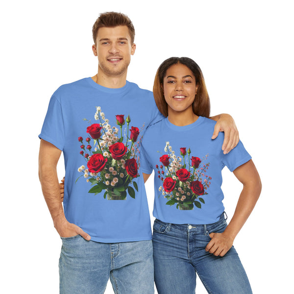 Wildflowers and Red Roses, Graphic T-Shirts for Women, Floral Shirt, Womens Short Sleeve, Ladies Graphic Tees #5130TTS