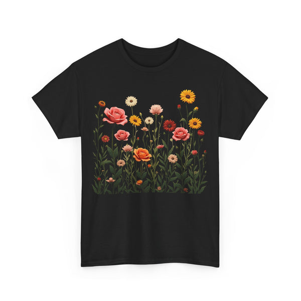 Wildflowers and Pink Roses, Graphic T-Shirts for Women, Floral Shirt, Womens Short Sleeve, Ladies Graphic Tees #5023TTS
