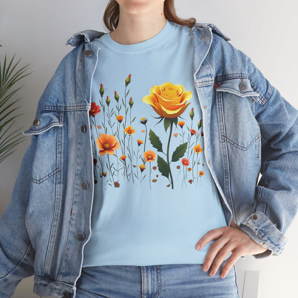 Wildflowers and a Yellow Rose, Graphic T-Shirts for Women, Floral Shirt, Womens Short Sleeve, Ladies Graphic Tees #5010TTS