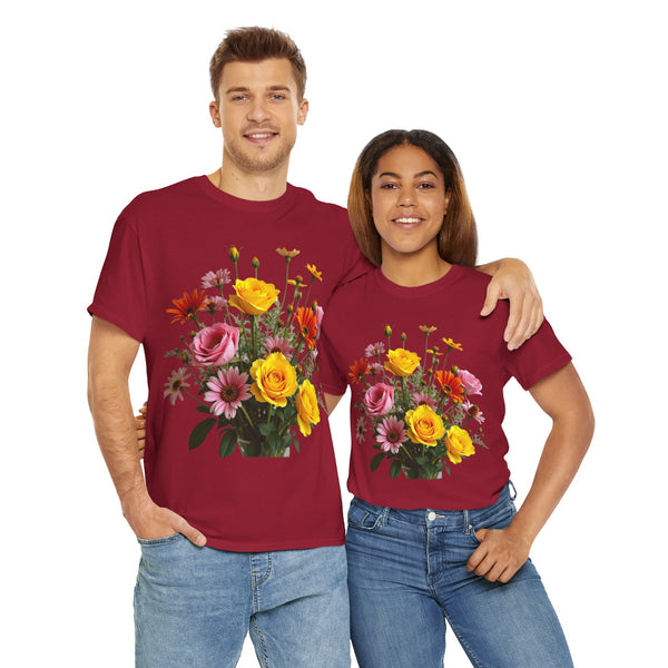 Wildflowers and Pink & Yellow Roses, Graphic T-Shirts for Women, Floral Shirt, Womens Short Sleeve, Ladies Graphic Tees #5138TTS