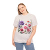 Wildflowers and Pink/Violet Roses, Graphic T-Shirts for Women, Floral Shirt, Womens Short Sleeve, Ladies Graphic Tees #5100TTS