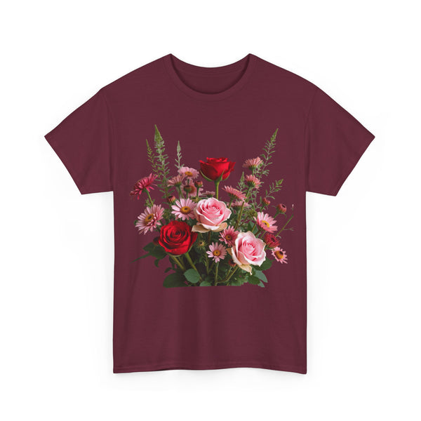 Wildflowers and Red & Pink Roses, Graphic T-Shirts for Women, Floral Shirt, Womens Short Sleeve, Ladies Graphic Tees #5132TTS