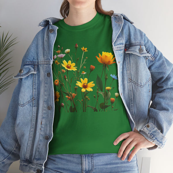 Wildflowers and a Yellow Rose, Graphic T-Shirts for Women, Floral Shirt, Womens Short Sleeve, Ladies Graphic Tees #5009TTS