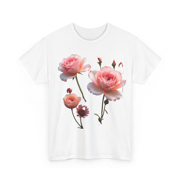 Wildflowers and Pink Roses, Graphic T-Shirts for Women, Floral Shirt, Womens Short Sleeve, Ladies Graphic Tees #5019TTS
