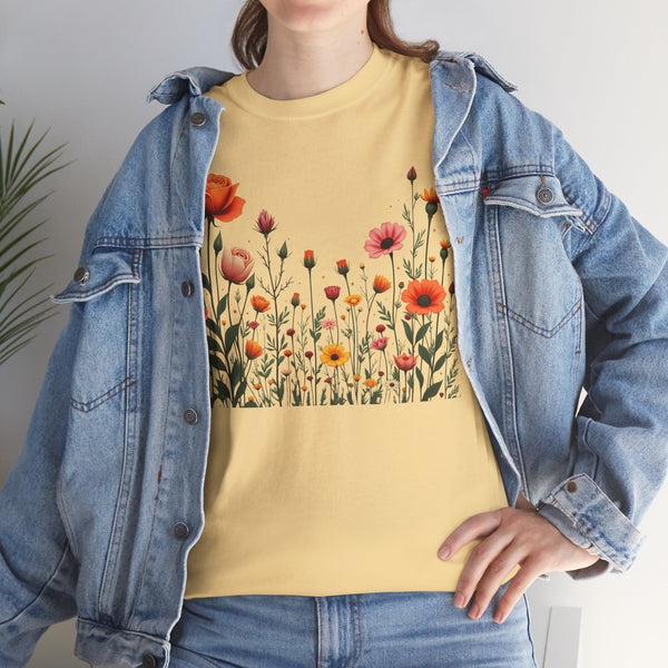Wildflowers and Orange Roses, Graphic T-Shirts for Women, Floral Shirt, Womens Short Sleeve, Ladies Graphic Tees #5042TTS