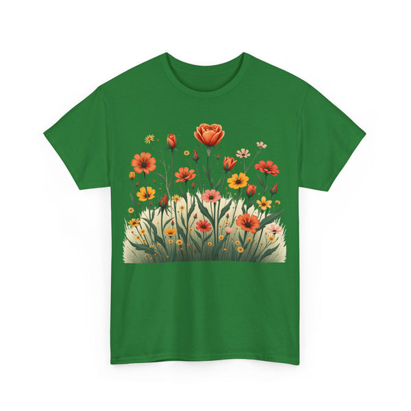 Wildflowers and Orange Roses, Graphic T-Shirts for Women, Floral Shirt, Womens Short Sleeve, Ladies Graphic Tees #5047TTS