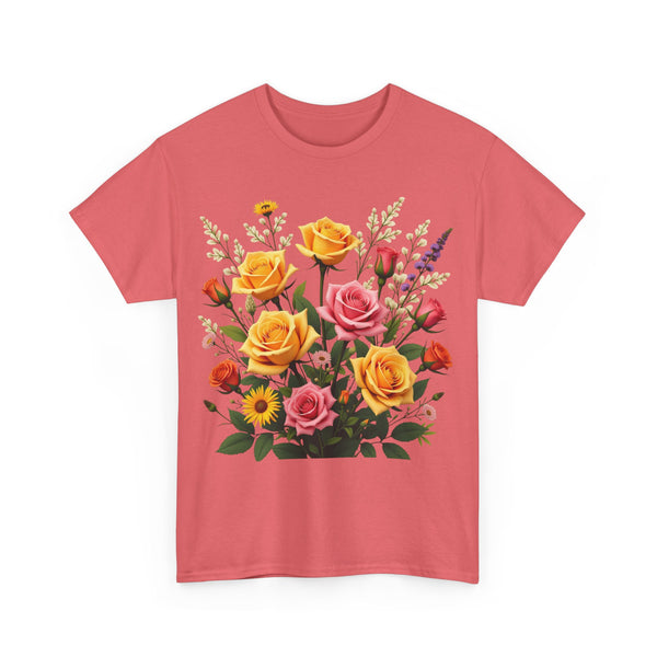 Wildflowers and Pink & Yellow Roses, Graphic T-Shirts for Women, Floral Shirt, Womens Short Sleeve, Ladies Graphic Tees #5142TTS