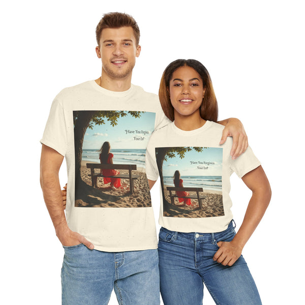 Have You Forgiven Your Ex?  Woman on Bench Looking at Waves, Forgiving T-Shirt, Forgiveness, Relationship Healing Top #5002STS
