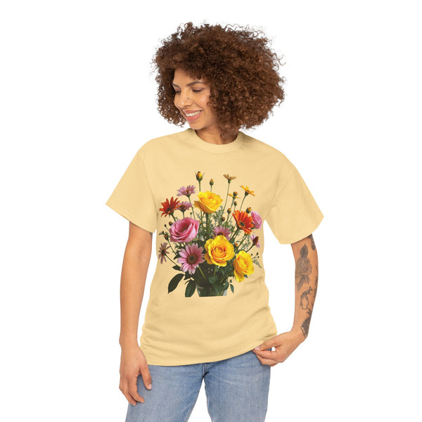 Wildflowers and Pink & Yellow Roses, Graphic T-Shirts for Women, Floral Shirt, Womens Short Sleeve, Ladies Graphic Tees #5138TTS