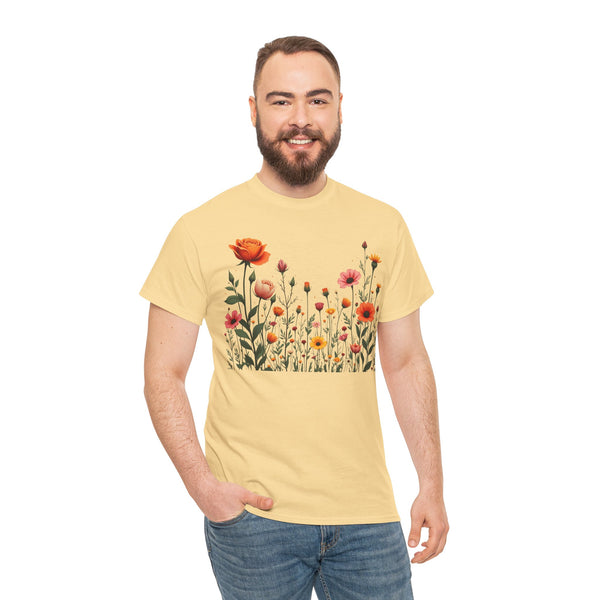 Wildflowers and Orange Roses, Graphic T-Shirts for Women, Floral Shirt, Womens Short Sleeve, Ladies Graphic Tees #5042TTS