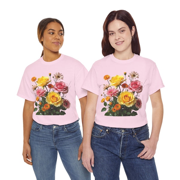 Wildflowers and Pink & Yellow Roses, Graphic T-Shirts for Women, Floral Shirt, Womens Short Sleeve, Ladies Graphic Tees #5148TTS