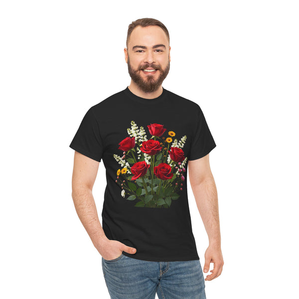 Wildflowers and Red Roses, Graphic T-Shirts for Women, Floral Shirt, Womens Short Sleeve, Ladies Graphic Tees #5128TTS