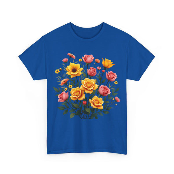 Wildflowers and Pink & Yellow Roses, Graphic T-Shirts for Women, Floral Shirt, Womens Short Sleeve, Ladies Graphic Tees #5139TTS