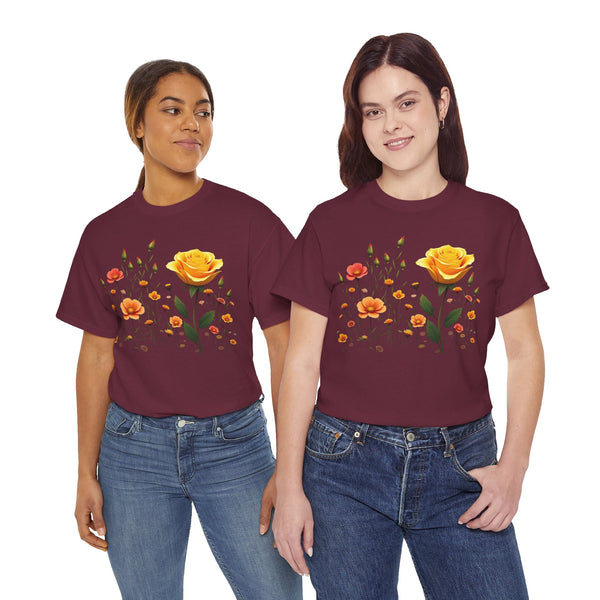 Wildflowers and a Yellow Rose, Graphic T-Shirts for Women, Floral Shirt, Womens Short Sleeve, Ladies Graphic Tees #5010TTS