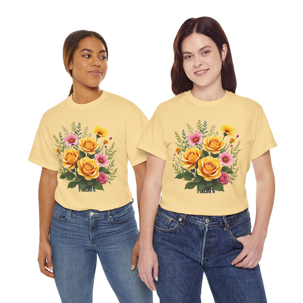 Wildflowers and Yellow Roses, Graphic T-Shirts for Women, Floral Shirt, Womens Short Sleeve, Ladies Graphic Tees #5135TTS