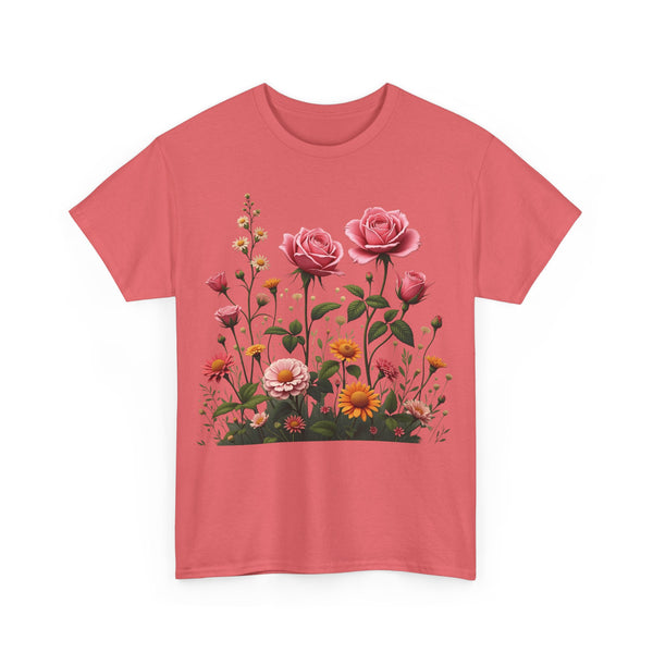 Wildflowers and Pink Roses, Graphic T-Shirts for Women, Floral Shirt, Womens Short Sleeve, Ladies Graphic Tees #5013TTS