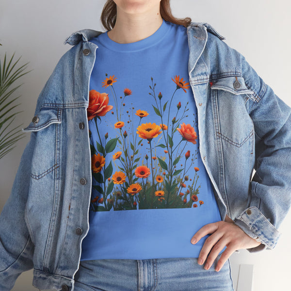 Wildflowers and Orange Roses, Graphic T-Shirts for Women, Floral Shirt, Womens Short Sleeve, Ladies Graphic Tees #5046TTS