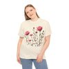 Wildflowers and Pink Roses, Graphic T-Shirts for Women, Floral Shirt, Womens Short Sleeve, Ladies Graphic Tees #5018TTS