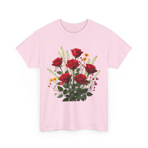 Wildflowers and Red Roses, Graphic T-Shirts for Women, Floral Shirt, Womens Short Sleeve, Ladies Graphic Tees #5128TTS