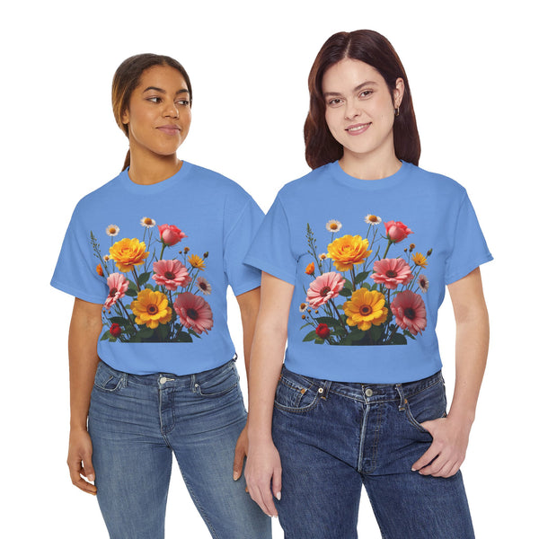 Wildflowers and Pink & Yellow Roses, Graphic T-Shirts for Women, Floral Shirt, Womens Short Sleeve, Ladies Graphic Tees #5147TTS