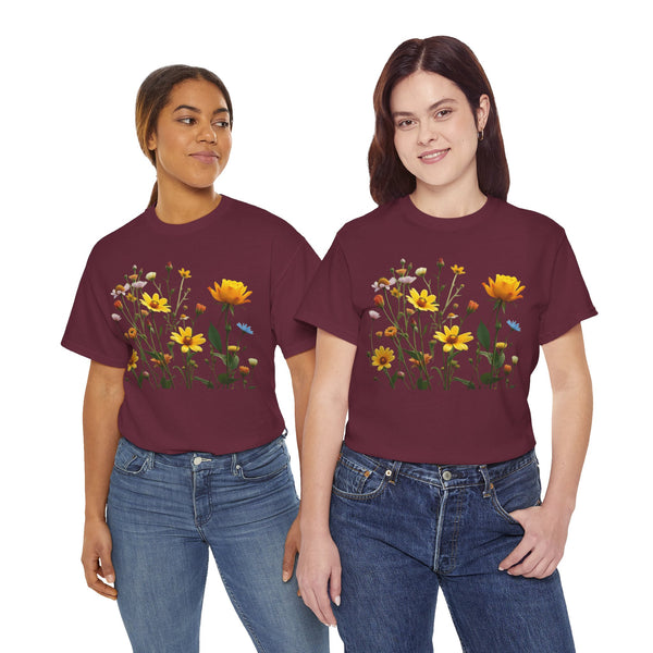 Wildflowers and a Yellow Rose, Graphic T-Shirts for Women, Floral Shirt, Womens Short Sleeve, Ladies Graphic Tees #5009TTS