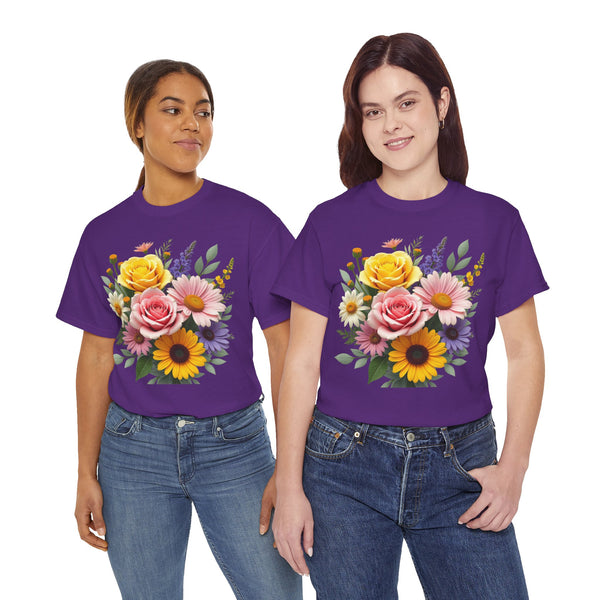 Wildflowers and Pink & Yellow Roses, Graphic T-Shirts for Women, Floral Shirt, Womens Short Sleeve, Ladies Graphic Tees #5145TTS