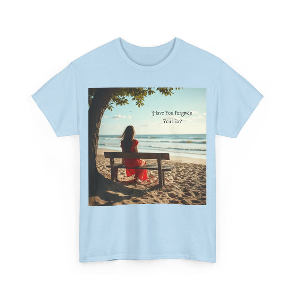 Have You Forgiven Your Ex?  Woman on Bench Looking at Waves, Forgiving T-Shirt, Forgiveness, Relationship Healing Top #5002STS