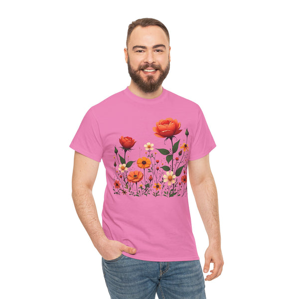 Wildflowers and Orange Roses, Graphic T-Shirts for Women, Floral Shirt, Womens Short Sleeve, Ladies Graphic Tees #5043TTS