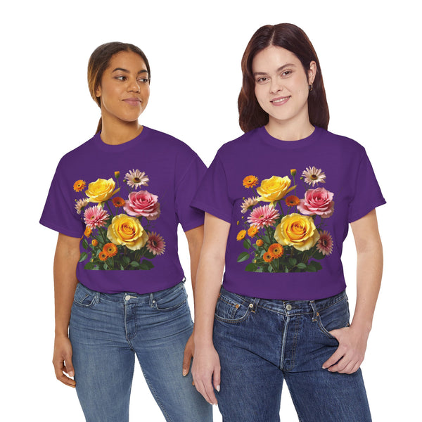 Wildflowers and Pink & Yellow Roses, Graphic T-Shirts for Women, Floral Shirt, Womens Short Sleeve, Ladies Graphic Tees #5148TTS