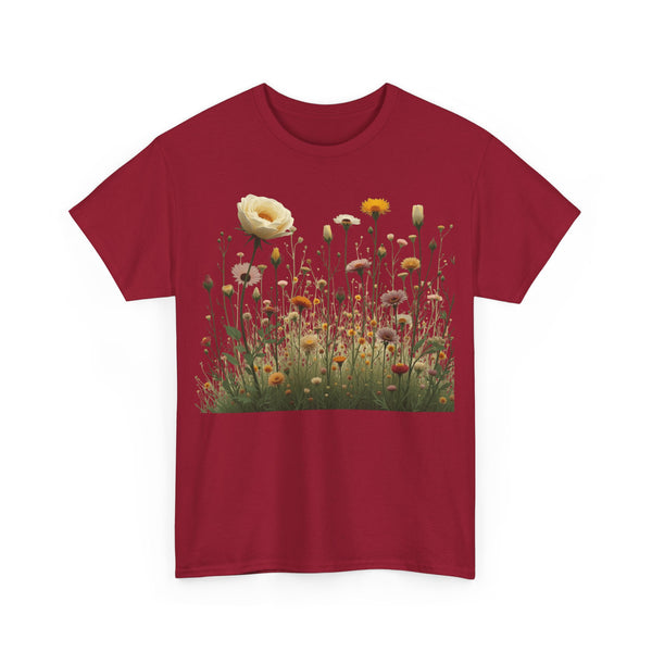 Wildflowers and White Roses, Graphic T-Shirts for Women, Floral Shirt, Womens Short Sleeve, Ladies Graphic Tees #5041TTS