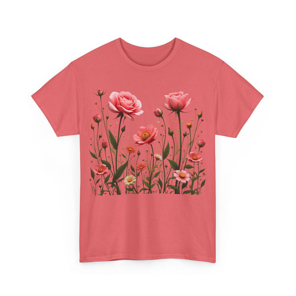 Wildflowers and Pink Roses, Graphic T-Shirts for Women, Floral Shirt, Womens Short Sleeve, Ladies Graphic Tees #5022TTS