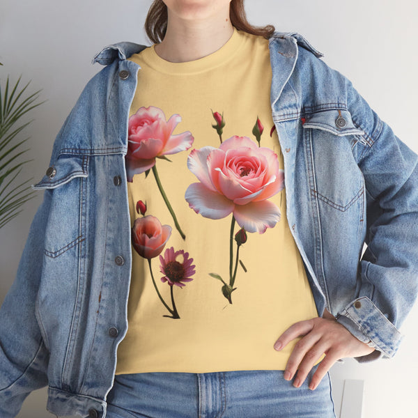 Wildflowers and Pink Roses, Graphic T-Shirts for Women, Floral Shirt, Womens Short Sleeve, Ladies Graphic Tees #5019TTS