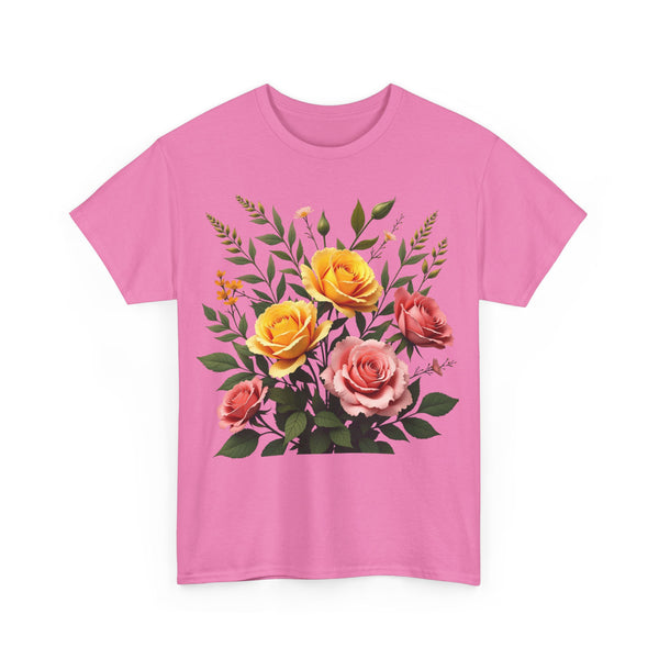Wildflowers and Pink & Yellow Roses, Graphic T-Shirts for Women, Floral Shirt, Womens Short Sleeve, Ladies Graphic Tees #5149TTS