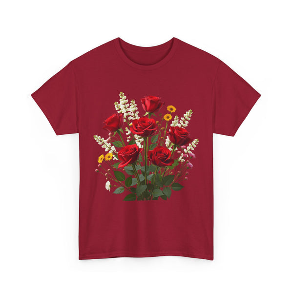 Wildflowers and Red Roses, Graphic T-Shirts for Women, Floral Shirt, Womens Short Sleeve, Ladies Graphic Tees #5128TTS