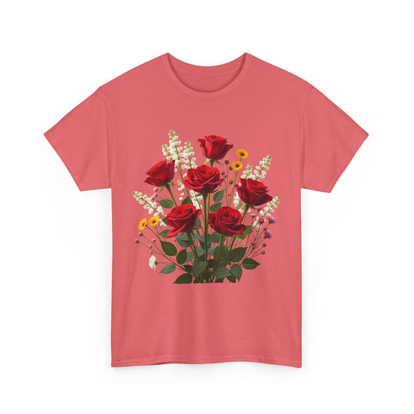 Wildflowers and Red Roses, Graphic T-Shirts for Women, Floral Shirt, Womens Short Sleeve, Ladies Graphic Tees #5128TTS