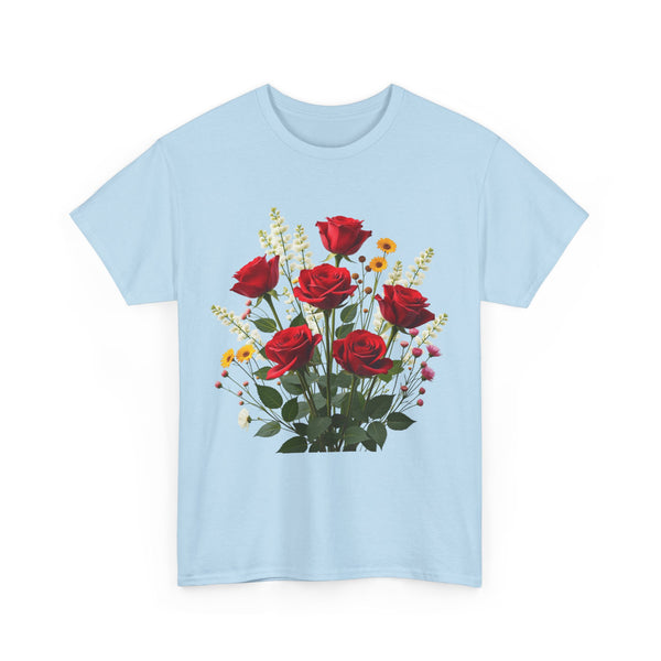 Wildflowers and Red Roses, Graphic T-Shirts for Women, Floral Shirt, Womens Short Sleeve, Ladies Graphic Tees #5128TTS