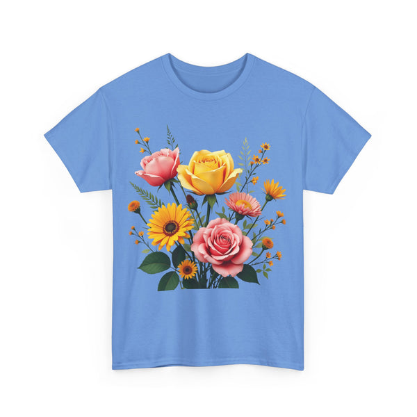 Wildflowers and Pink & Yellow Roses, Graphic T-Shirts for Women, Floral Shirt, Womens Short Sleeve, Ladies Graphic Tees #5146TTS