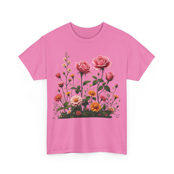 Wildflowers and Pink Roses, Graphic T-Shirts for Women, Floral Shirt, Womens Short Sleeve, Ladies Graphic Tees #5013TTS