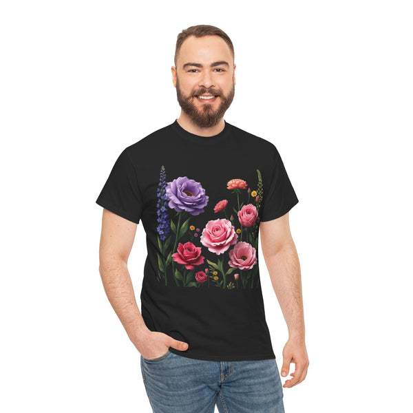 Wildflowers and Pink/Violet Roses, Graphic T-Shirts for Women, Floral Shirt, Womens Short Sleeve, Ladies Graphic Tees #5100TTS