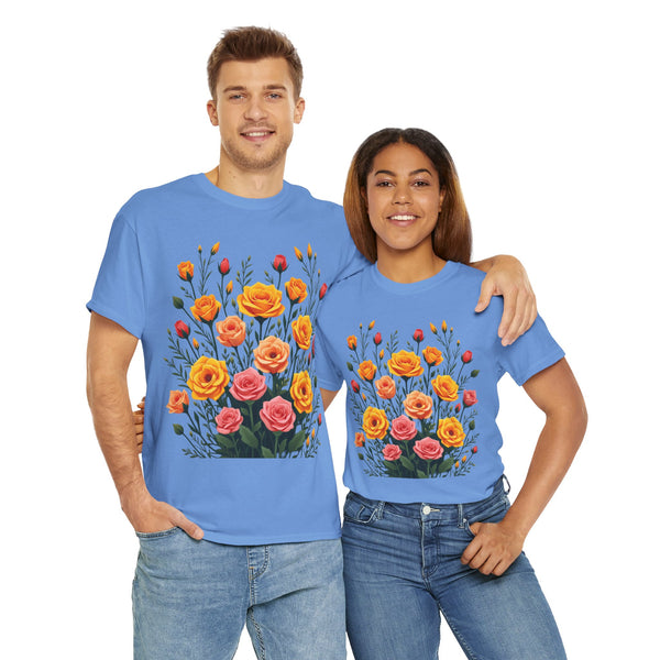 Wildflowers and Pink & Yellow Roses, Graphic T-Shirts for Women, Floral Shirt, Womens Short Sleeve, Ladies Graphic Tees #5140TTS