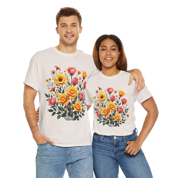 Wildflowers and Pink & Yellow Roses, Graphic T-Shirts for Women, Floral Shirt, Womens Short Sleeve, Ladies Graphic Tees #5139TTS
