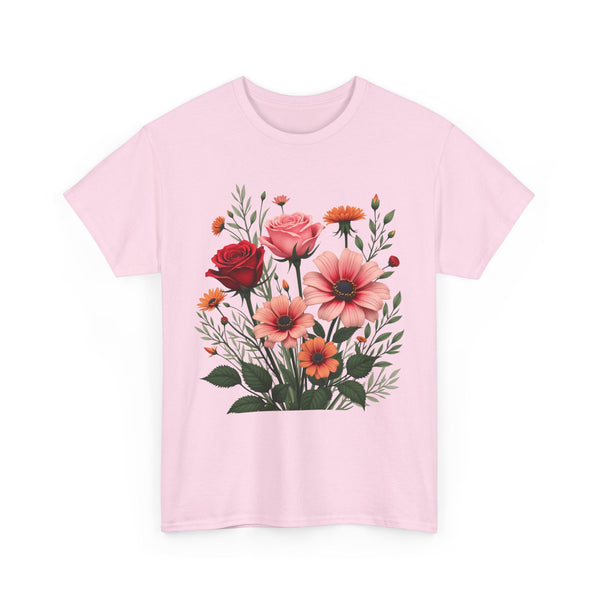 Wildflowers and Pink & Red Roses, Graphic T-Shirts for Women, Floral Shirt, Womens Short Sleeve, Ladies Graphic Tees #5133TTS
