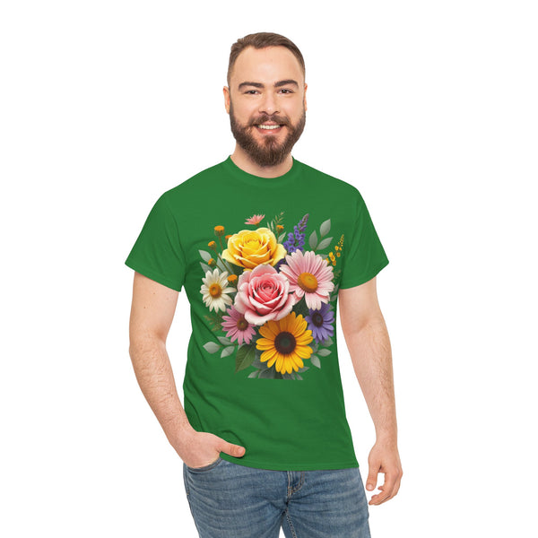 Wildflowers and Pink & Yellow Roses, Graphic T-Shirts for Women, Floral Shirt, Womens Short Sleeve, Ladies Graphic Tees #5145TTS