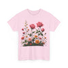 Wildflowers and Pink Roses, Graphic T-Shirts for Women, Floral Shirt, Womens Short Sleeve, Ladies Graphic Tees #5013TTS