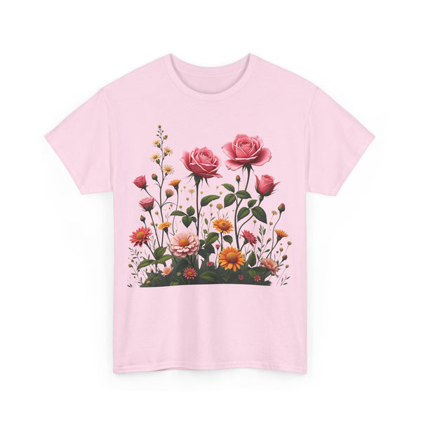 Wildflowers and Pink Roses, Graphic T-Shirts for Women, Floral Shirt, Womens Short Sleeve, Ladies Graphic Tees #5013TTS