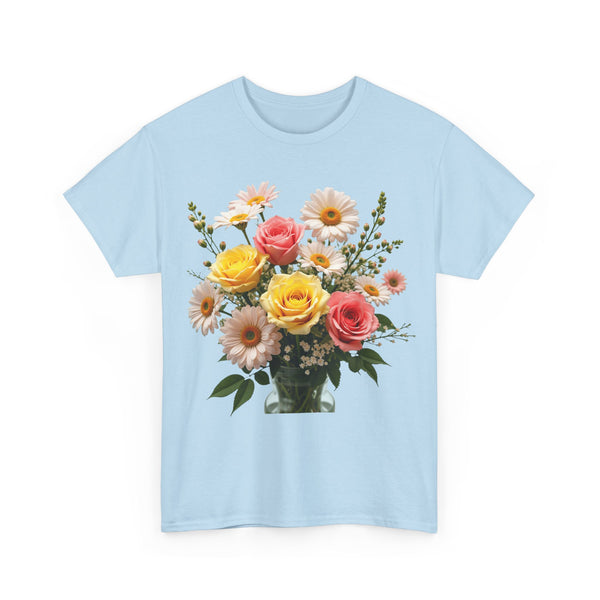 Wildflowers and Pink & Yellow Roses, Graphic T-Shirts for Women, Floral Shirt, Womens Short Sleeve, Ladies Graphic Tees #5136TTS