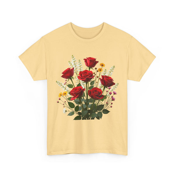 Wildflowers and Red Roses, Graphic T-Shirts for Women, Floral Shirt, Womens Short Sleeve, Ladies Graphic Tees #5128TTS